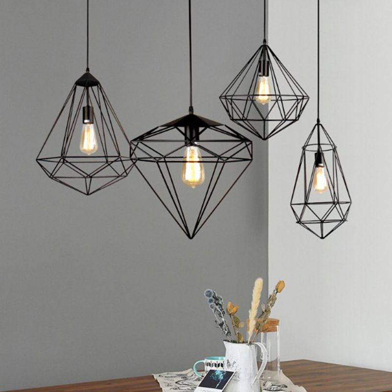 Iron Wire Cage Pendant Lamp Loft Style 1-Head Dining Room Suspension Light Fixture