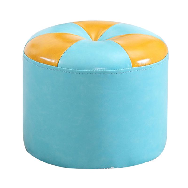 Ottoman Round Faux Leather Contrast Color Contemporary Indoor Standard Ottoman