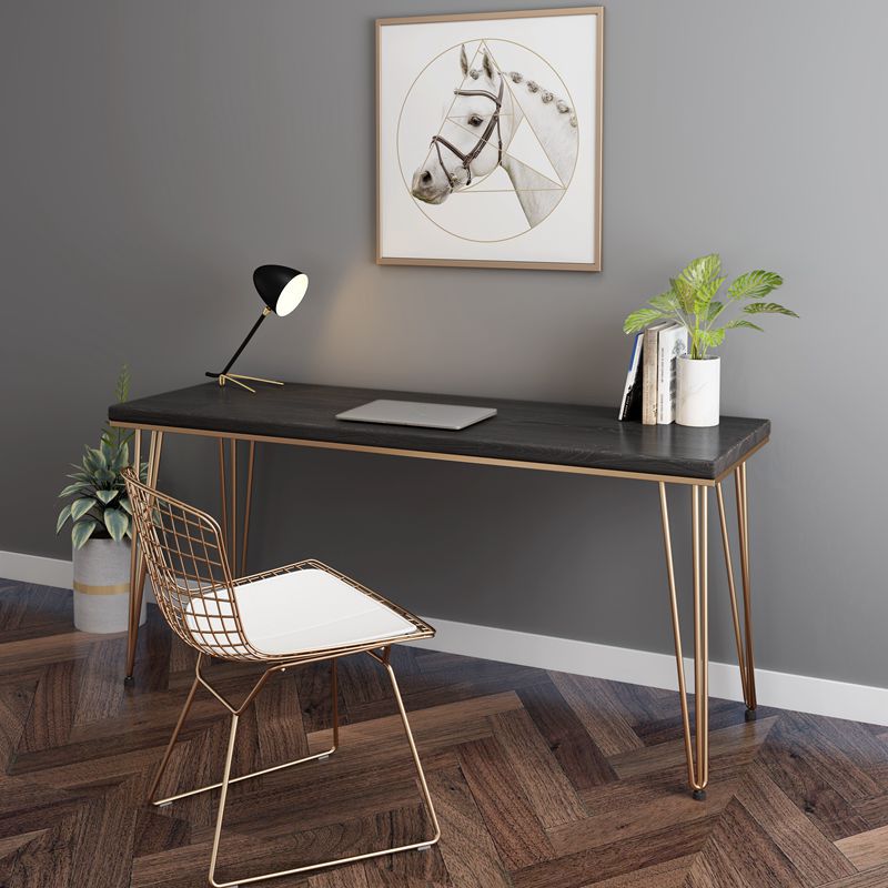 Glam Style Hairpin Writing Desk Rectangular Solid Wood Office Desk