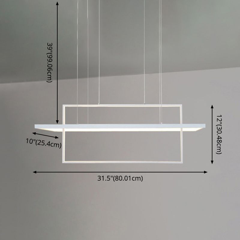 White Frame Rectangular Hanging Light Minimalism LED Acrylic Island Lighting Fixture