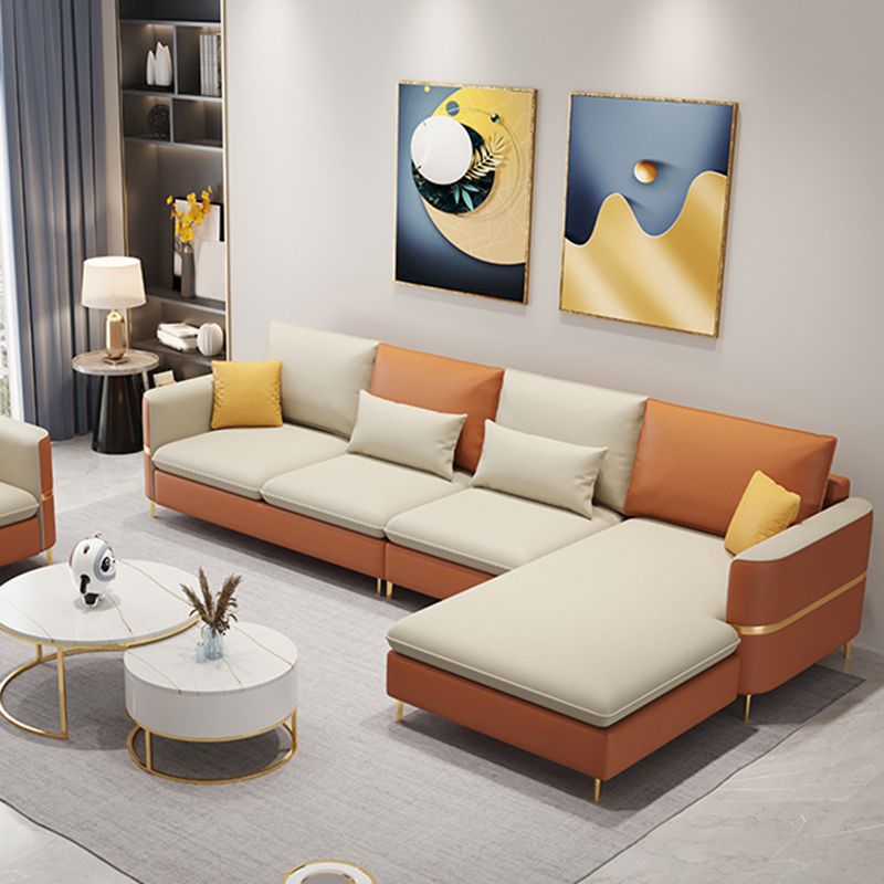 Modern Style Sofa & Chaise Faux Leather Sectional with Bolster Pillows