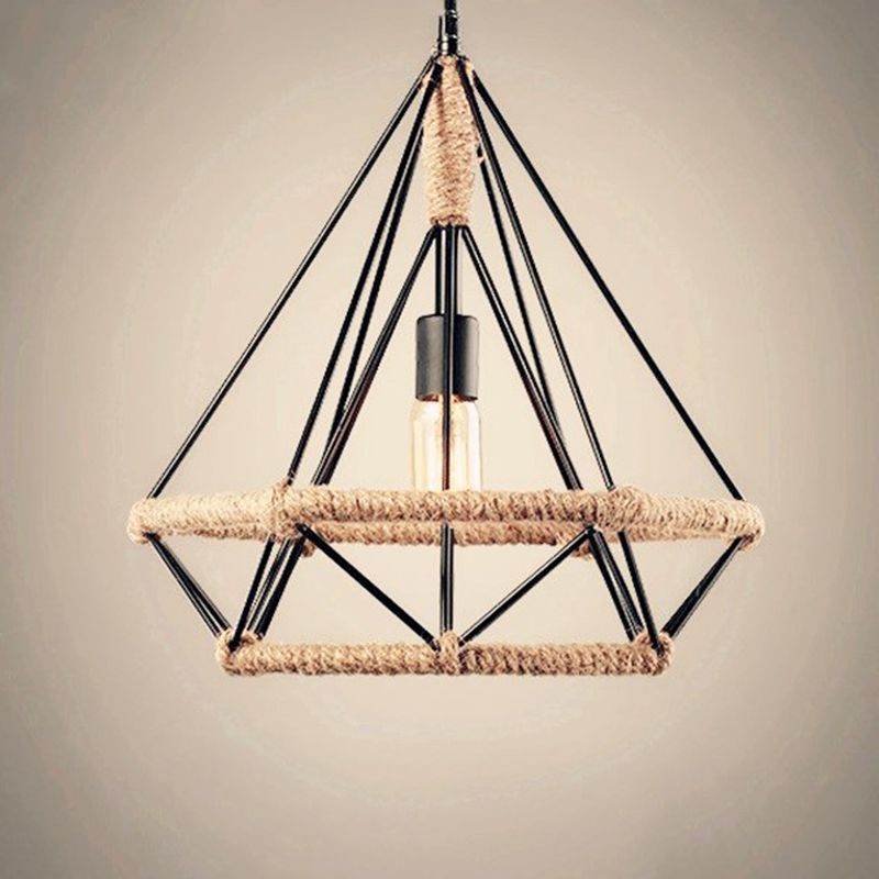 Touw diamant hanger verlichting armatuur vintage stijl restaurant hangend licht licht in zwart