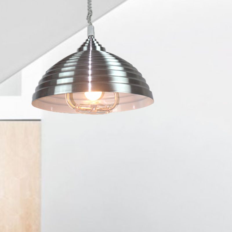 Rose rood/nikkel koepelhanglicht vintage metaal 1 lamp indoor hanger verlichting met geribbeld ontwerp