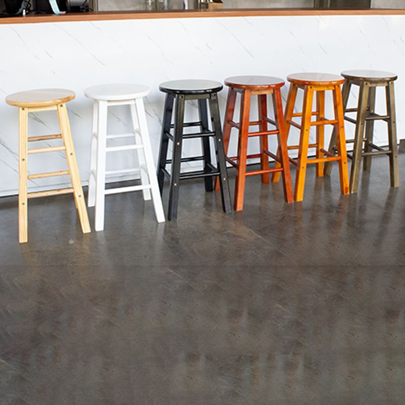 Modern Armless Backless Stool Wood Household Bar Stool with Wooden Seat and Pedal