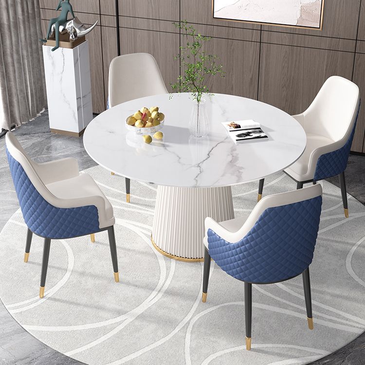 Sintered Stone White Table for Restaurant Luxury Round Dining Table with Pedestal Base