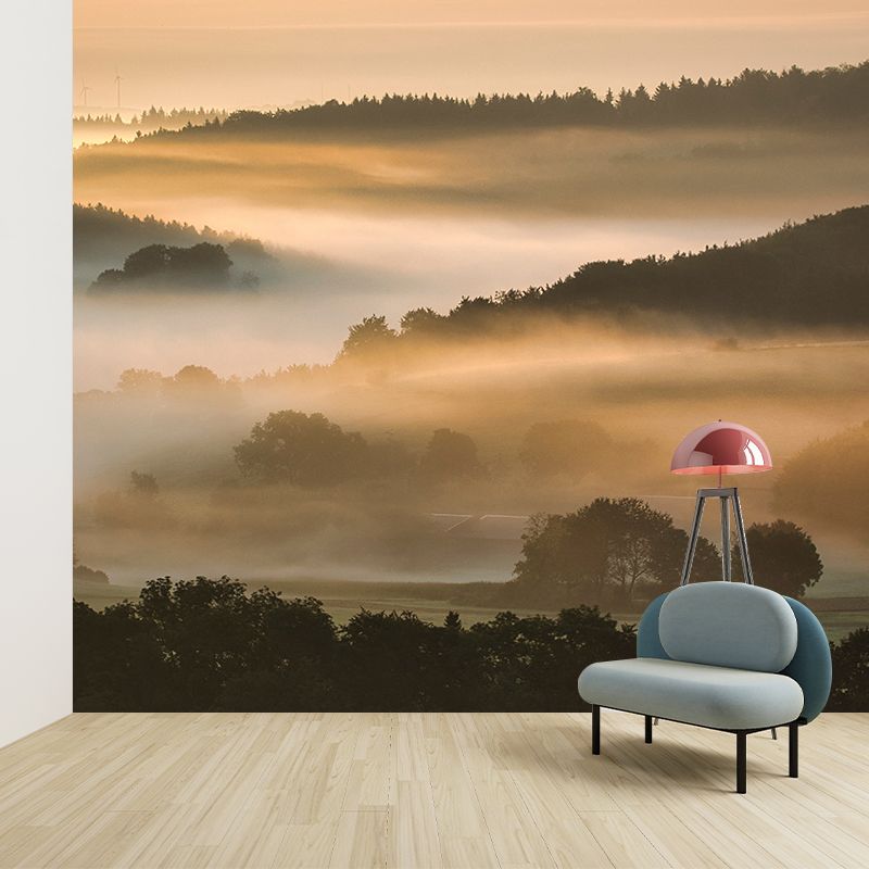 Photography View of Lake And Mountain Mural Wallpaper Modern Style Wall Covering for Living Room