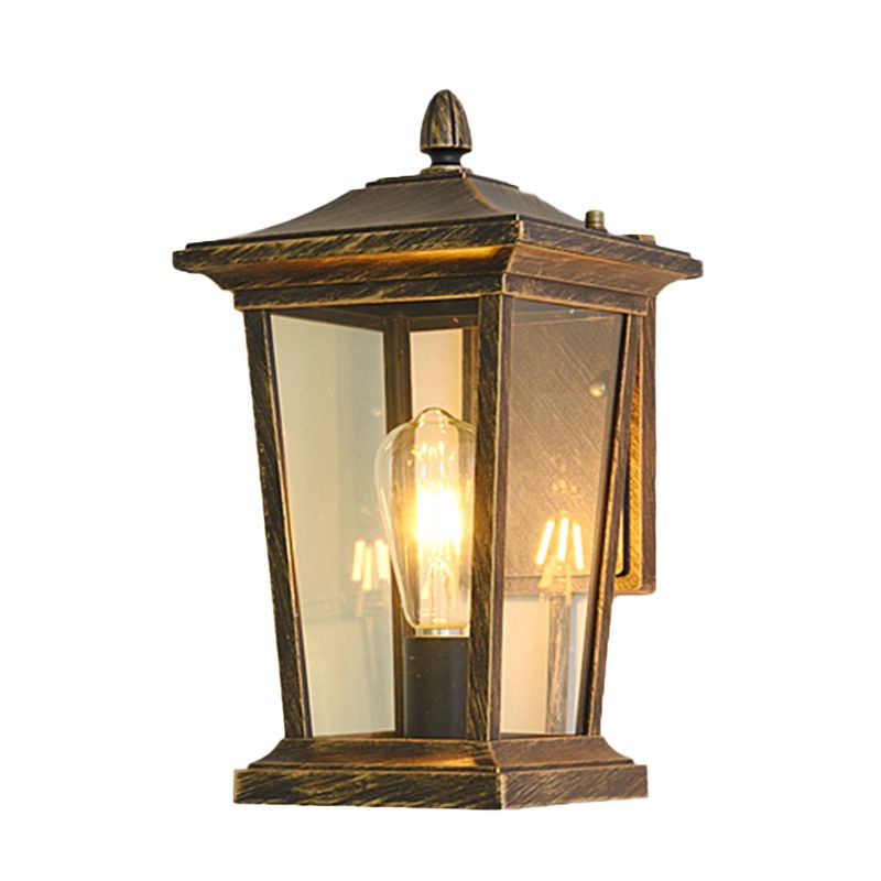 1 Light Sconce Lamp Lodge Birdcage Clear Glass Wall Mounted Light Fixture in Bronze for Outdoor