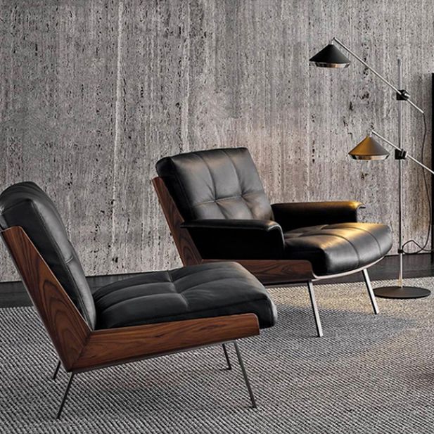 Industrial Lounge Chair Solid Color Cushion Back Basic Four Leg Reclining Accent Chair