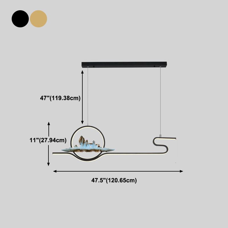 Luces de isla de forma lineal de estilo moderno Metal Dos accesorios de iluminación colgante