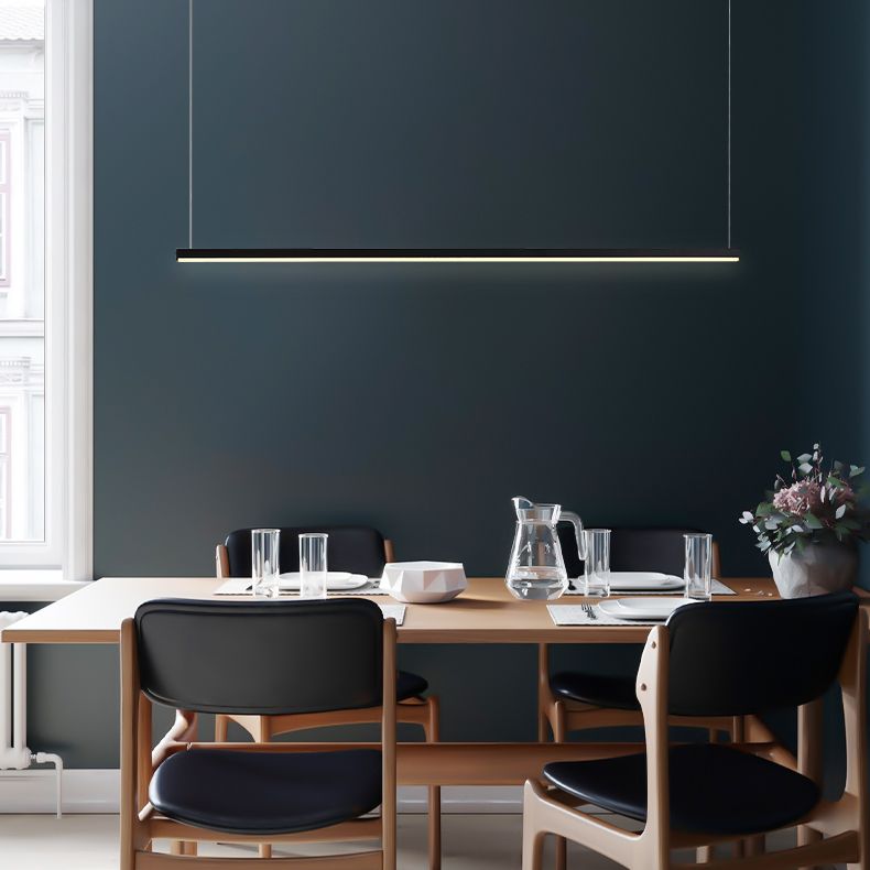 Estilo moderno de forma lineal isla luz de metal 1 idea de iluminación de la isla ligera en negro