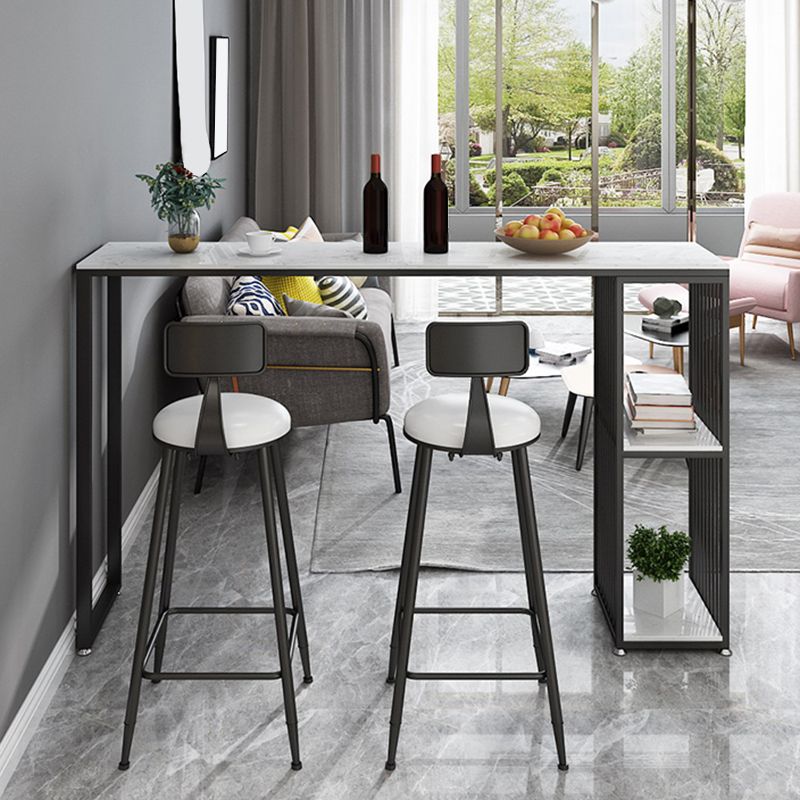 Industrial Style Rectangle Bar Table Faux Marble Double Pedestal Bar Dining Table