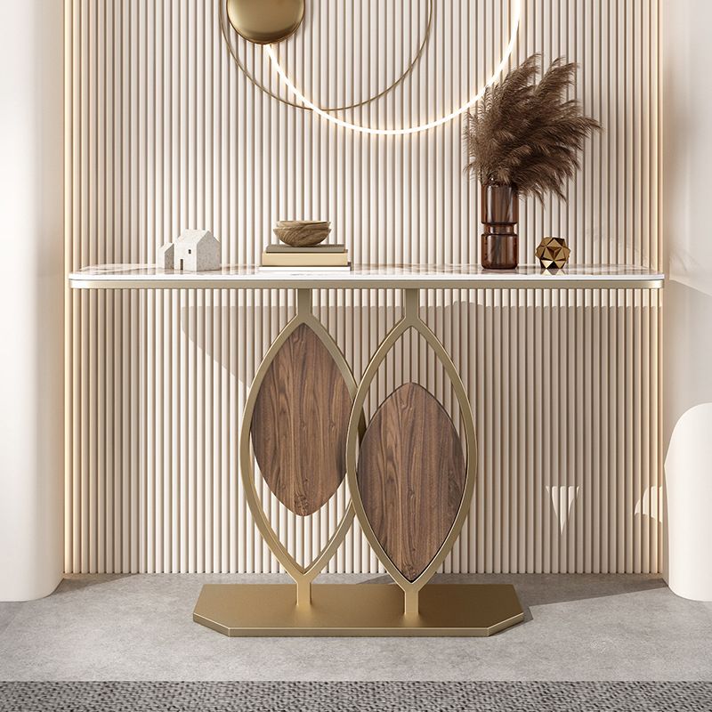 31.5" Tall Stone Glam Console Table Half Moon Accent Table with 1 Shelf