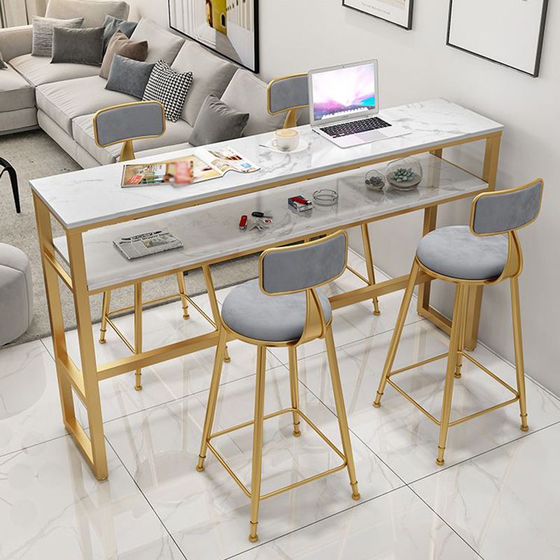 Glam White Marble Pub Table with Rectangle Table Top Gold Trestle Table - 42" H
