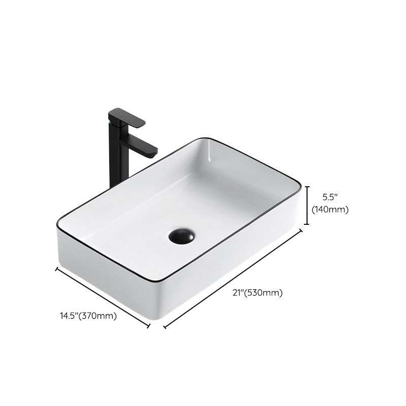Modern Bathroom Sink Porcelain Pop-Up Drain Rectangular Vessel Sink