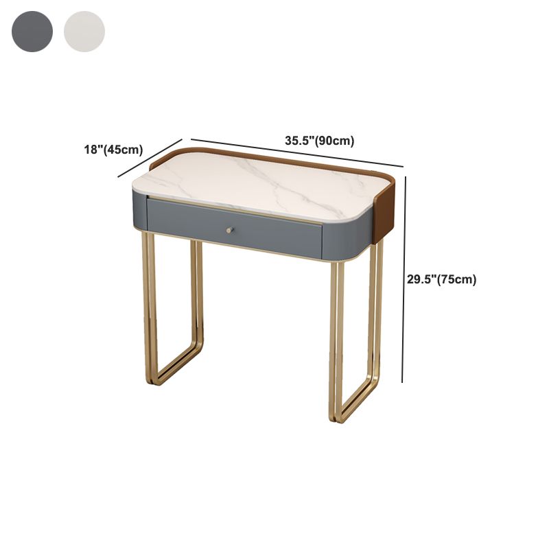 Stone Top Make-up Vanity Luxurious Metal Dressing Table in Grey/White