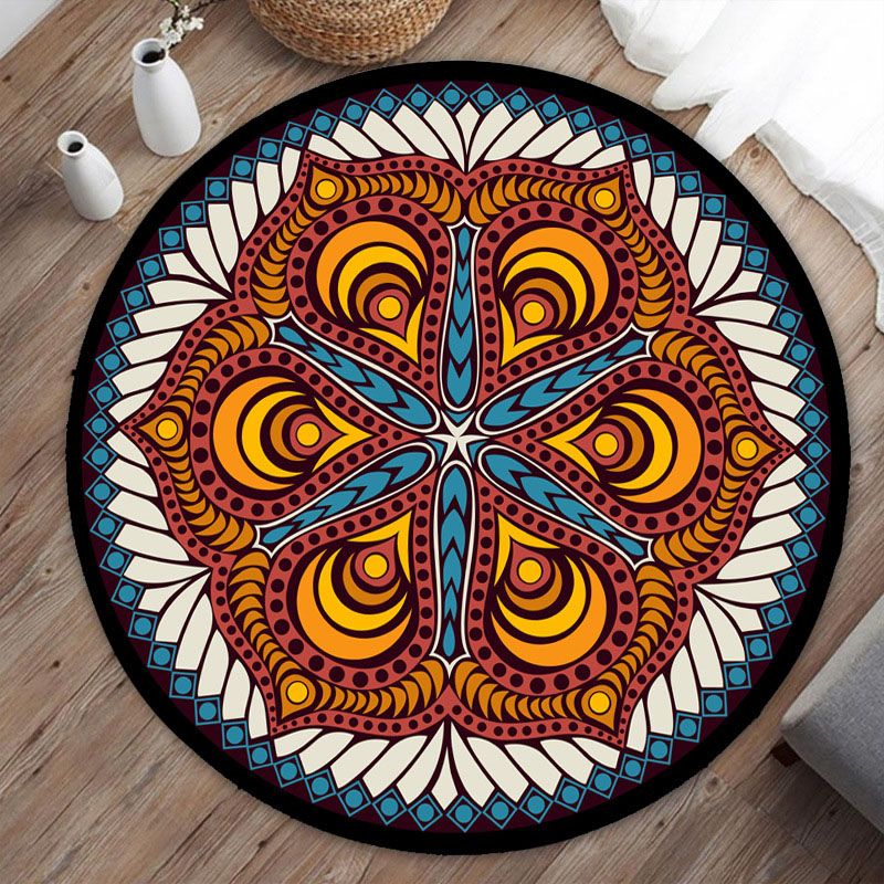 Bohemian Living Room Area Rug Americana Pattern Polyester Area Carpet Anti-Slip Backing Rug