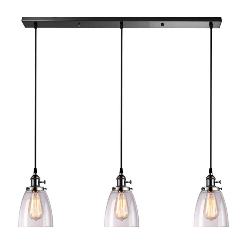 3 LIGHTS Transparent Glass Shade Island Lamp Retro Industrial Style suspendu suspendu pour salle à manger