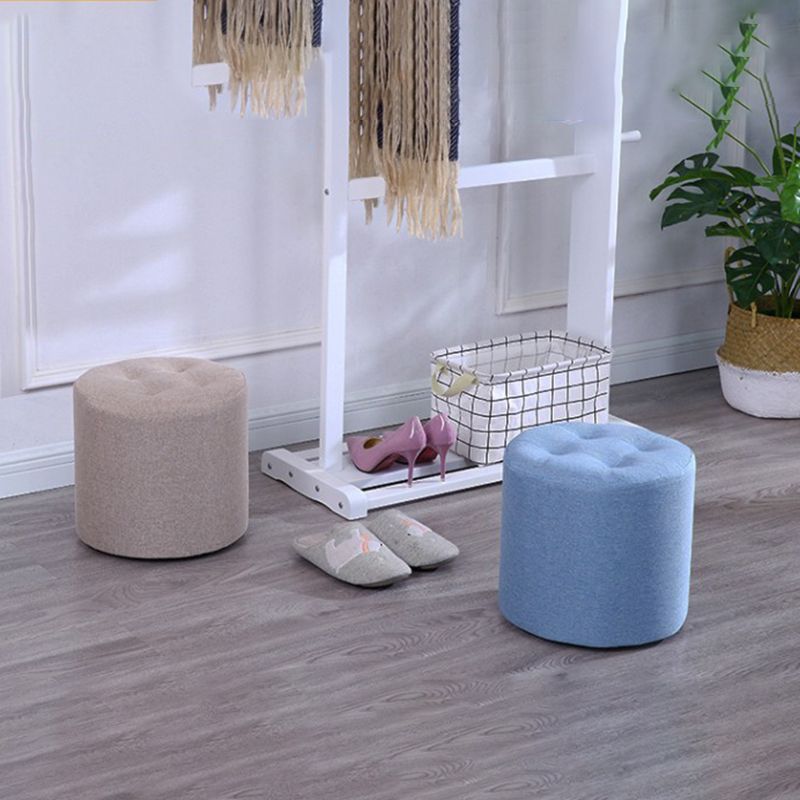 Contemporary Pouf Ottoman Fabric Upholstered Tufted Solid Color Cylinder Shape Ottoman