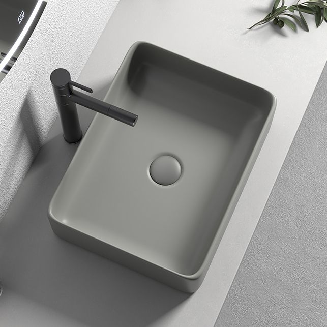 Contemporary Bathroom Sink Porcelain Rectangular Vessel Lavatory Sink with Pop-Up Drain