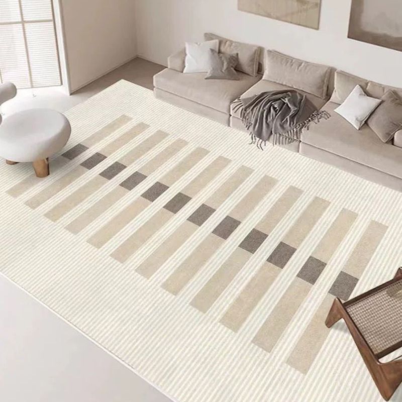 Beige Modern Rug Polyester Striped Rug Non-Slip Backing Rug for Drawing Room