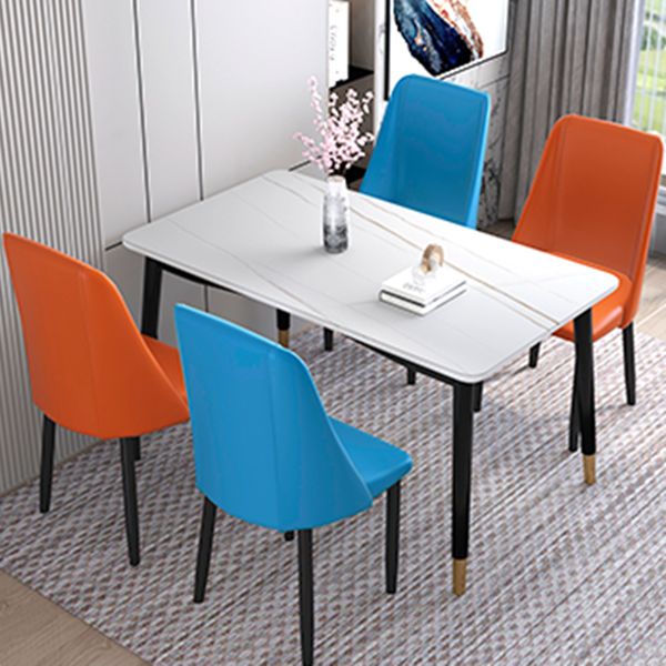 Modern Rectangular Gray Stone Dining Table with 4 Solid Wood Foot