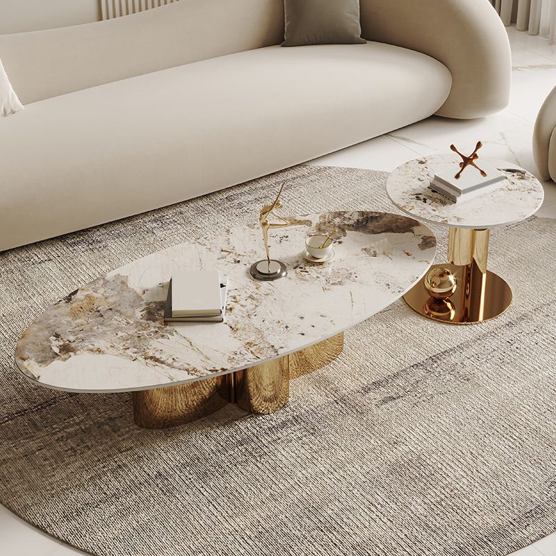 Abstract Cocktail Table Glam Oval Slate Top Coffee or End Table