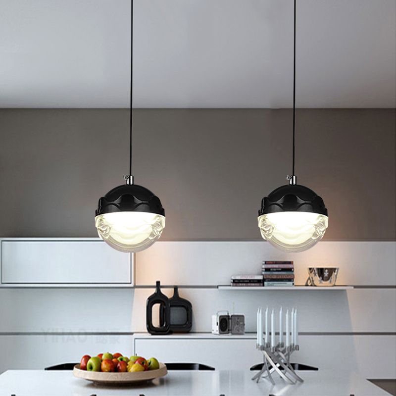 Simple Globe Acrylic Suspension Light LED Down Lighting Pendant in Black for Bedroom