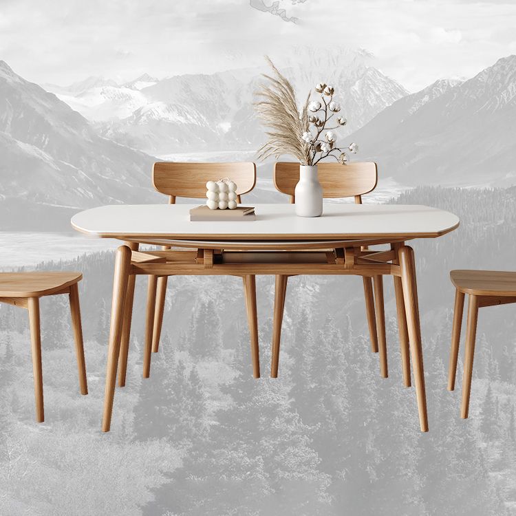 Modern White Stone Top Dining Table Extendable for Small Spaces