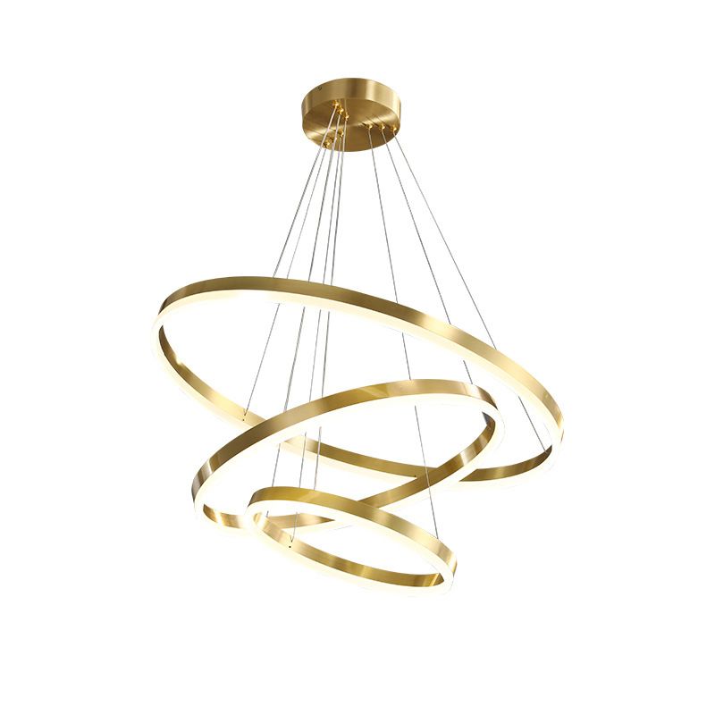 Ring Shaped Bedroom Chandelier Acrylic Minimalist LED Hanging Pendant Light in Gold
