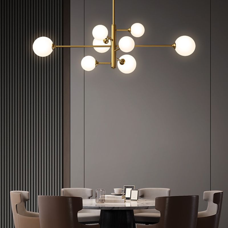 Nordic Style Brass Chandelier Globe Pendant Lamps with White Glass for Living Room