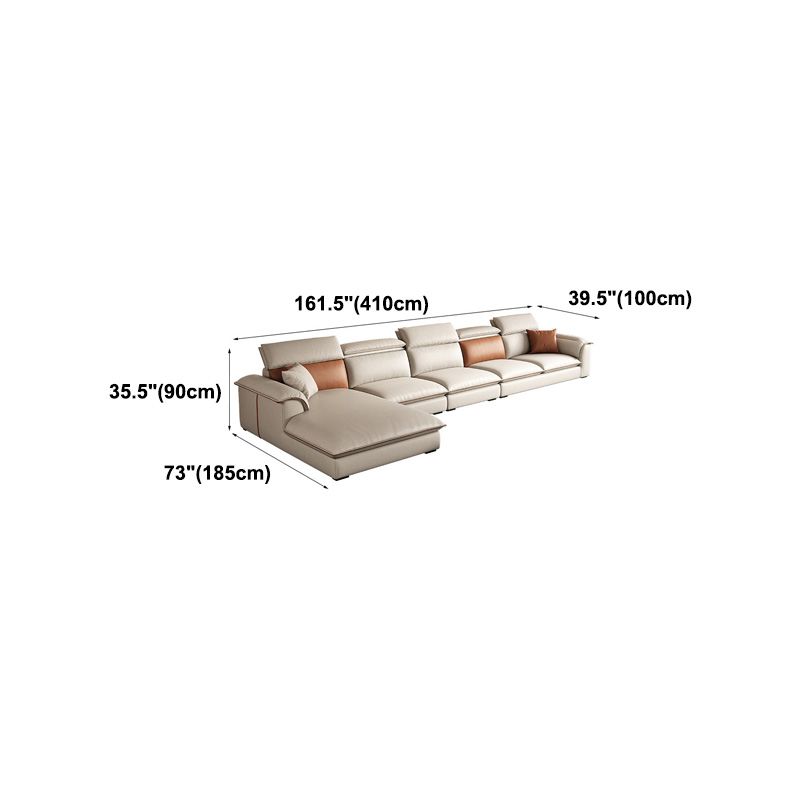 Beige Faux Leather Sectional Sofa Stain-Resistant Sofa for Living Room