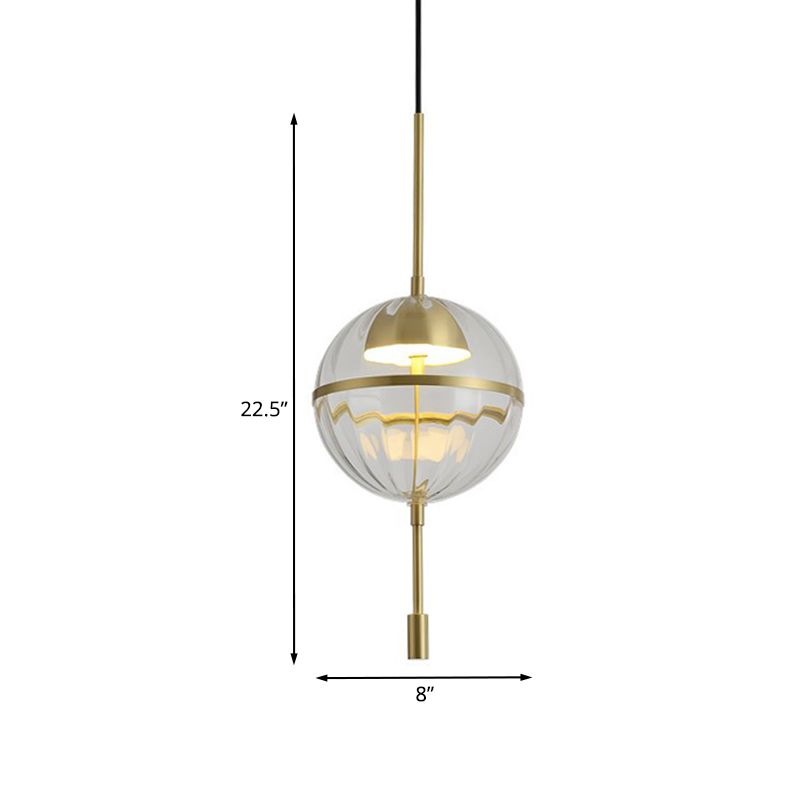 Kit de luz colgante de vidrio acanalado esférico lámpara colgante de techo led de oro posmoderno