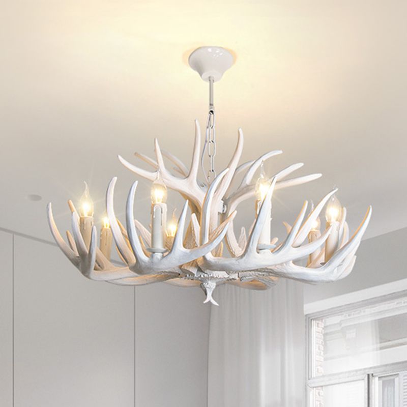 Resin Antler Shaped Suspension Lighting Rustic Living Room Chandelier Light Fixture