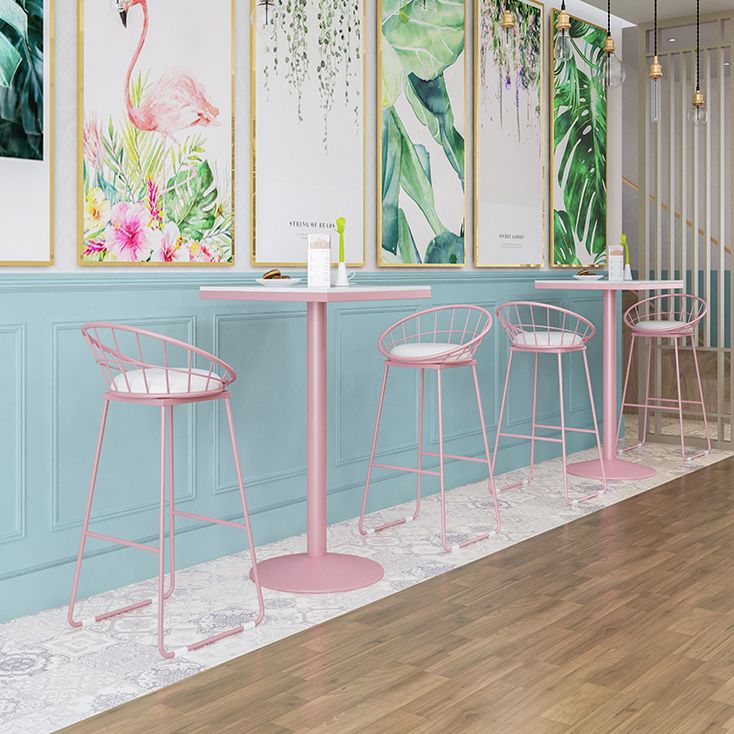 Industrial Metal Pink Bar Table Marble White 23.6"W Top Bistro Table for Cafe