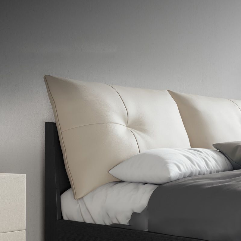 Upholstered Headboard Standard Bed Mid-Century Modern Panel Bed Dark Grey