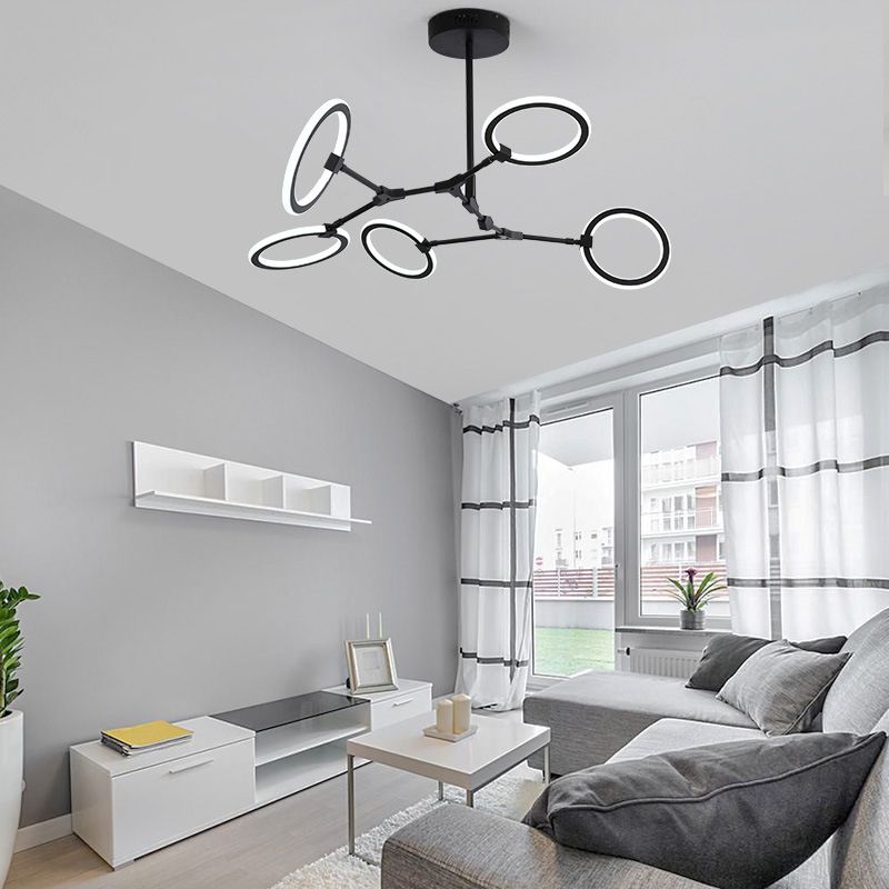 Contemporary Branch Metal Pendant Light 5 Heads Hanging Chandelier Light in Black