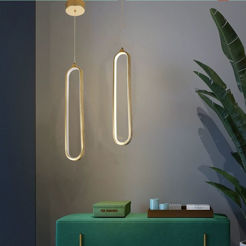 Minimalism Ellipse Hanging Ceiling Light Metal Bedroom Pendant Light Fixture in Gold