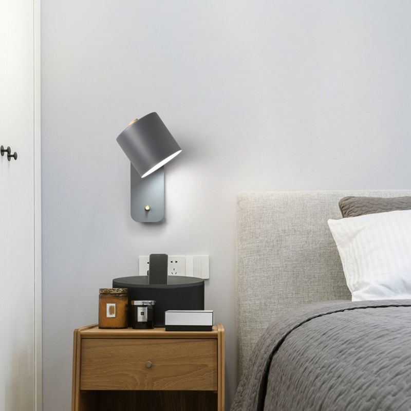 Bedroom Wall Mounted Light Fixture Nordic Style Wall Sconce Lighting with Cylinder Metal Shade