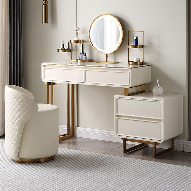 White/Grey Vanity Wood Makeup Dressing Table Stone Top Dresser