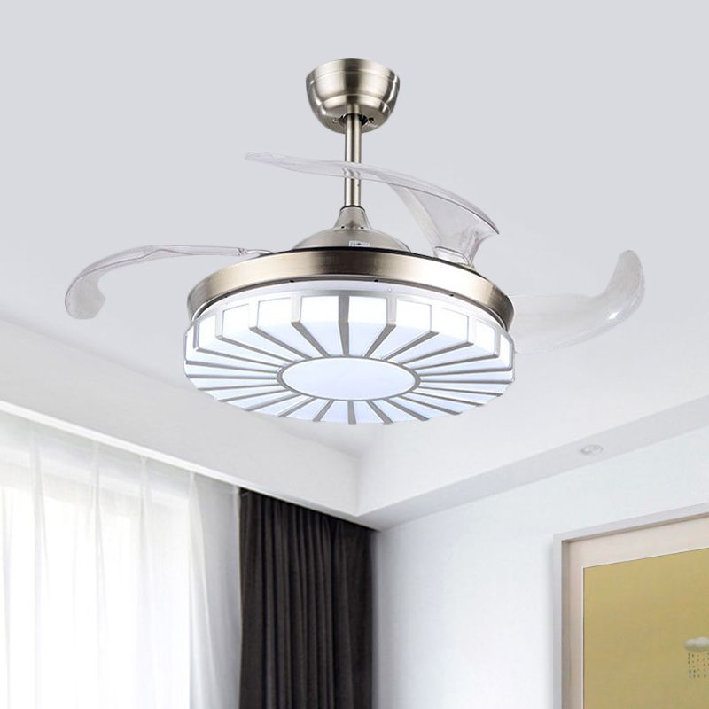 Minimalismus kreisförmiger Semi-Flush-Mount-Acryl-Wohnzimmer 4-Blade-LED-Anhänger Lüfter Licht in Silber/Weiß/Gold, 42 "W.