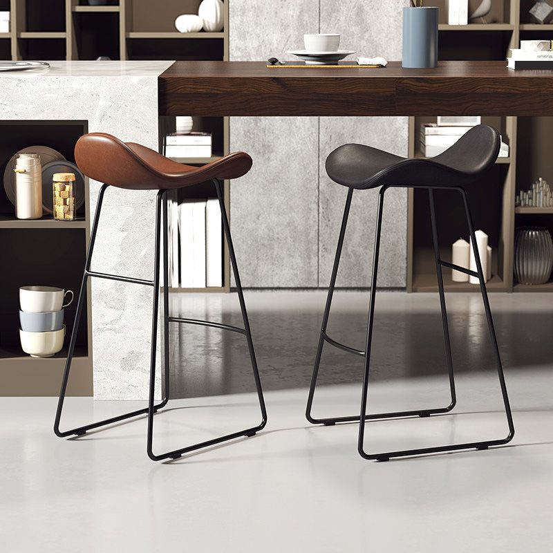 Glam Leather Bar Stools Patio Bar Stool with Iron Legs and Low Back