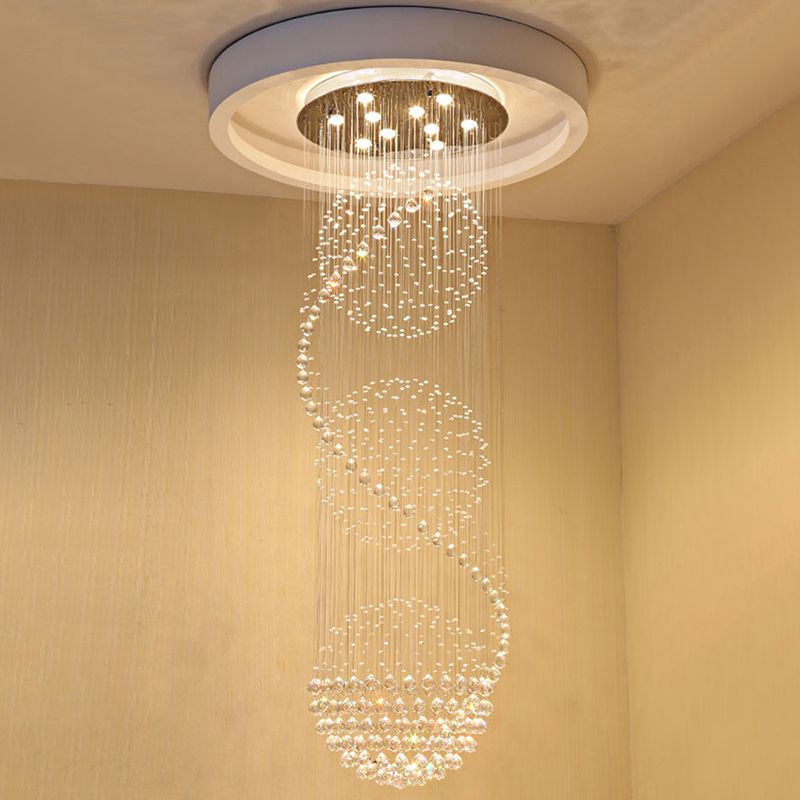Spiral Droplet Hanging Light Fixtures Modern Simple Stainless Steel Ceiling Pendant for Stairwell