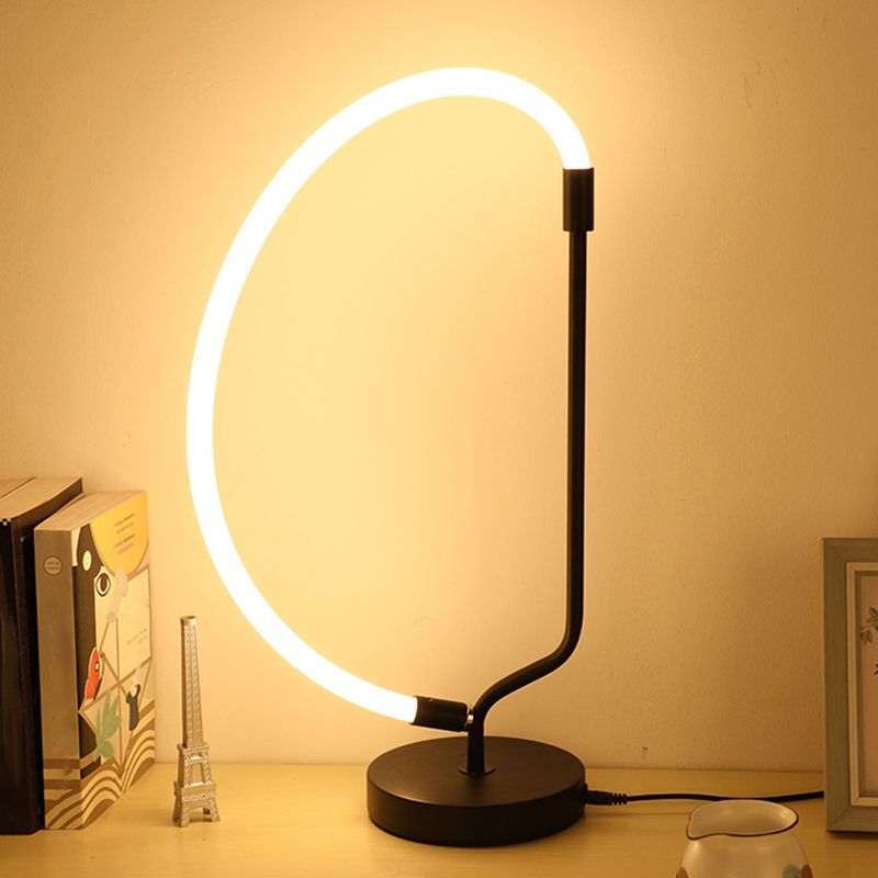 LED Bedside Desk Lighting Modernist Black Nightstand Light with Gooseneck Plastic Shade
