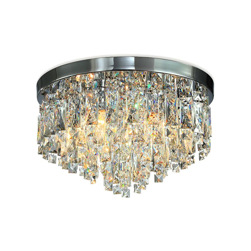 12"/18" Wide Modern Conical Ceiling Lamp Crystal Block 4/6-Bulb Flush Mount Lighting Fixture in Chrome