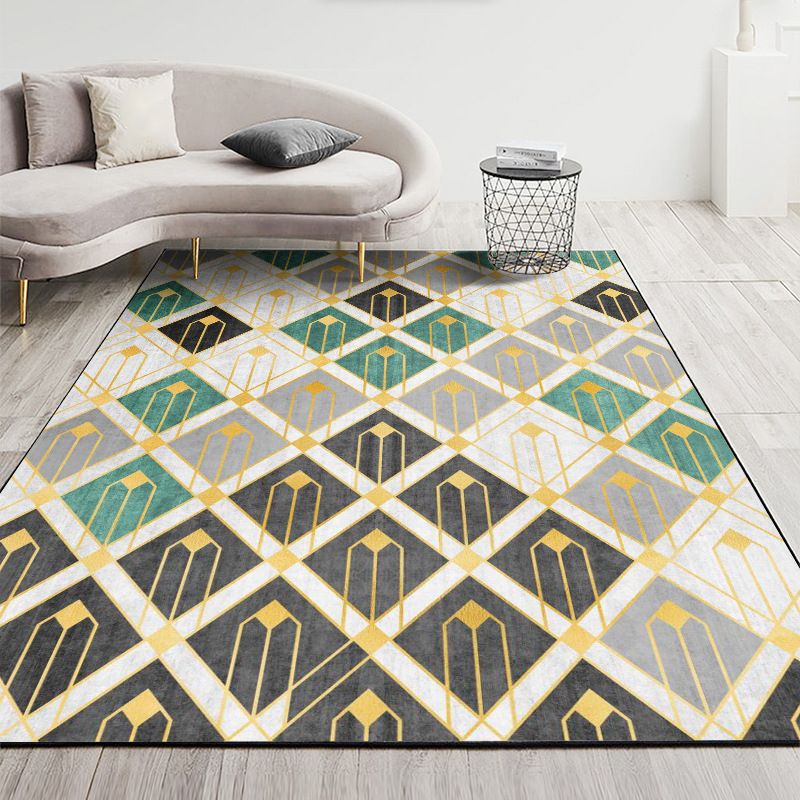 Nordic Geometric Printed Rug Multi Color Polyester Indoor Rug Anti-Slip Backing Washable Stain Resistant Carpet for Living Room