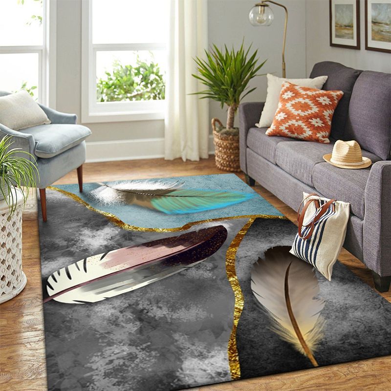 Gold Modern Rug Polyester Feather Rug Stain Resistant Rug for Home Decor