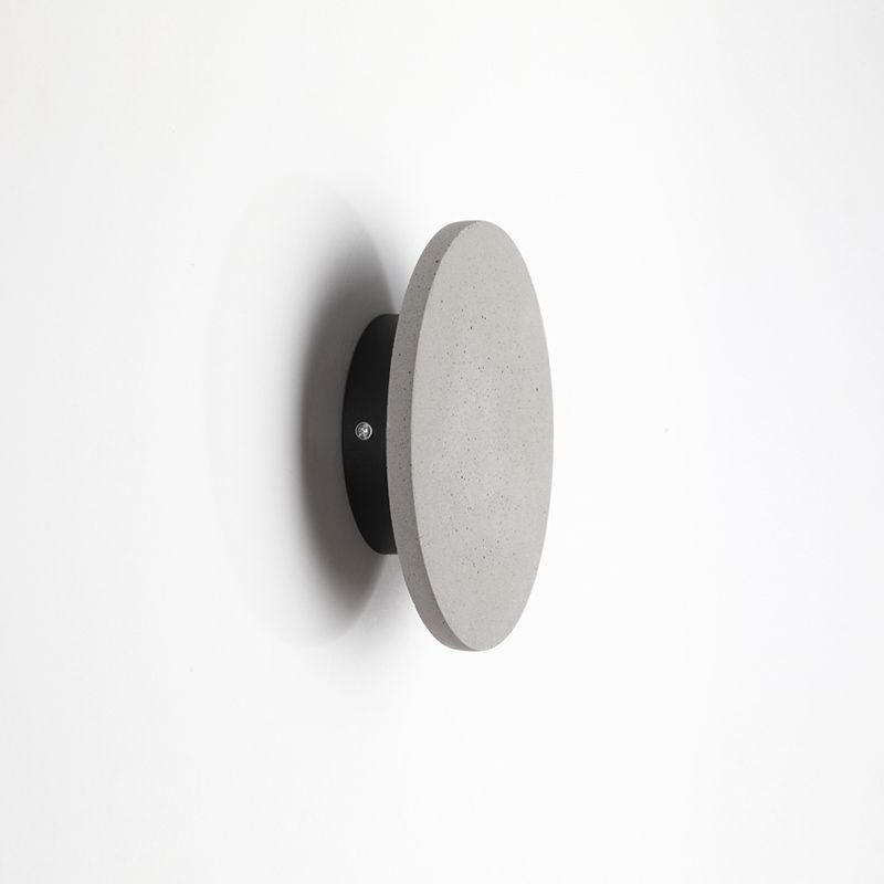 Flat Round Wall Sconce Light Minimalistic Cement Grey LED Wall Mount Light for Bedside