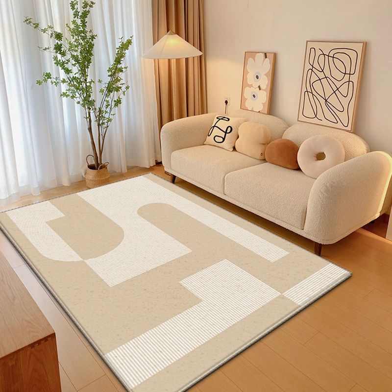 Rectangle Bedroom Striped Pattern Polyster Non-Slip Backing Contemporary Carpet
