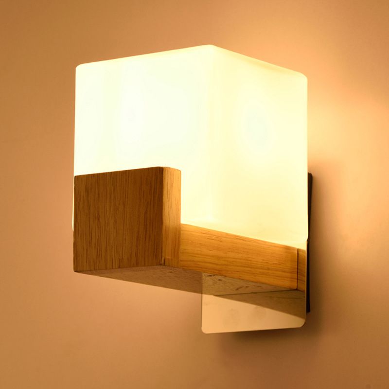 Quadratische Form Holzwand montieren leichte moderne einfache Glasschattenleuchte für Schlafzimmer