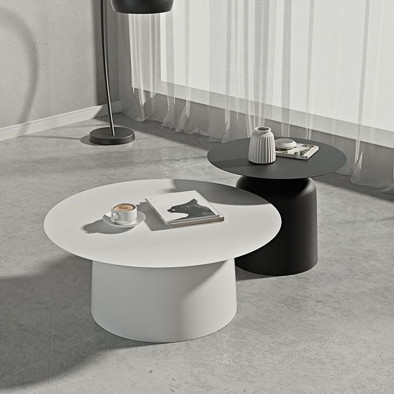Pedestal Black/White Coffee Table Metal Round Cocktail Table